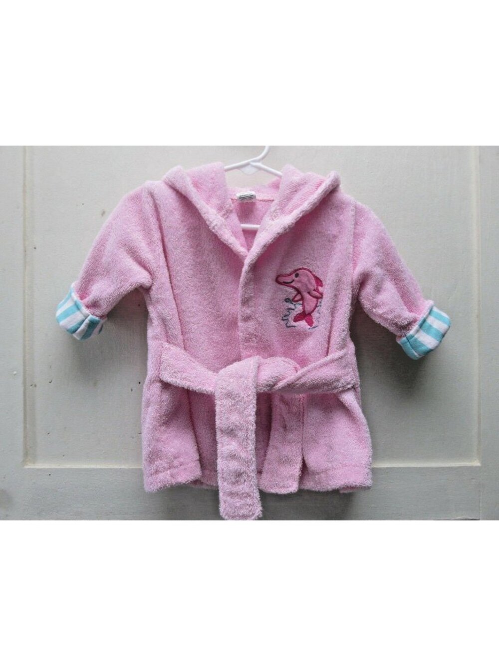 Luvable Friends Baby Girls Hooded Bathrobe Pink 0-9 months Dolphin Fish